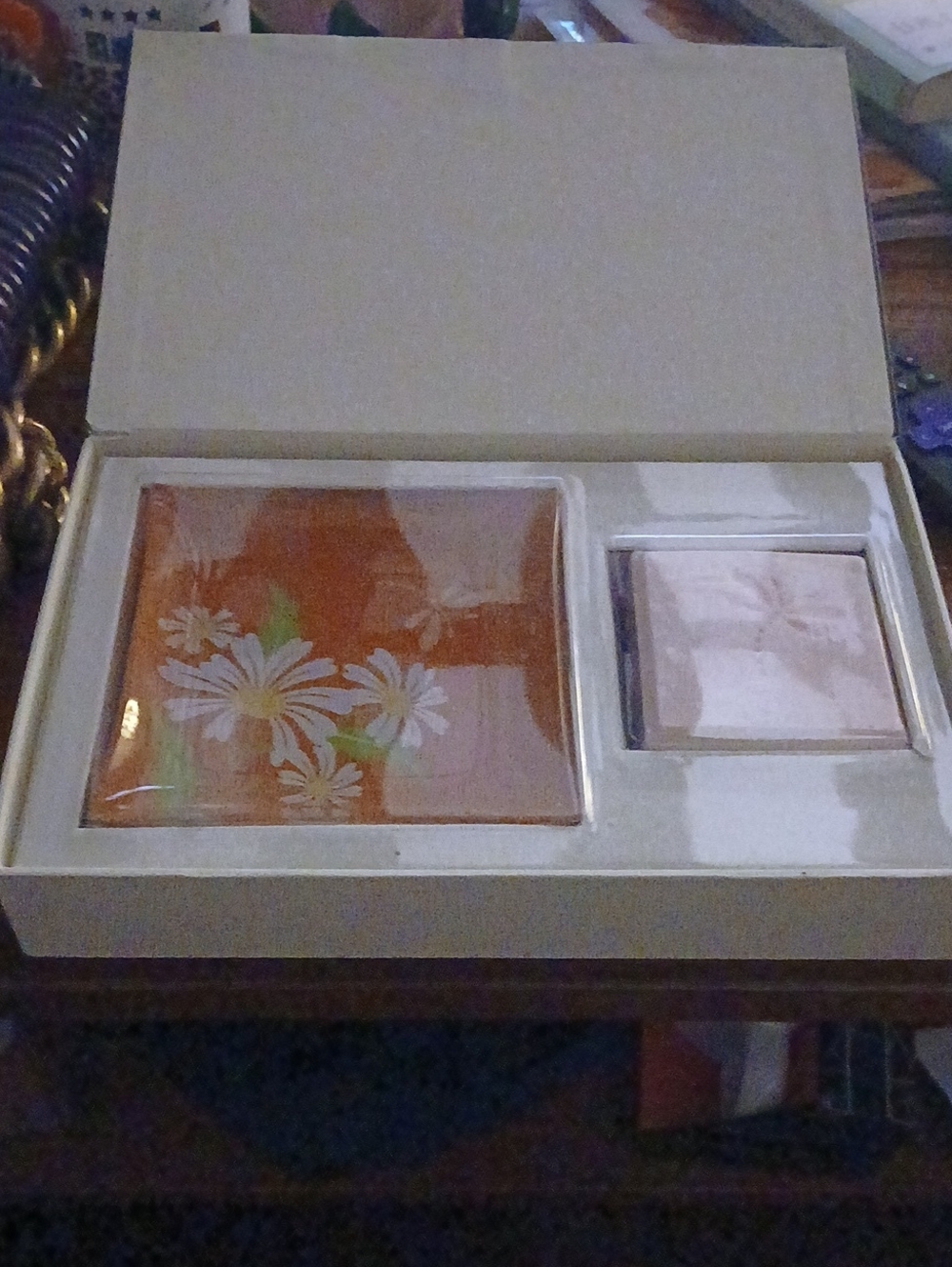 Partylite Floral Ceramic Soap Dish Set in Burnt Orange and Cream